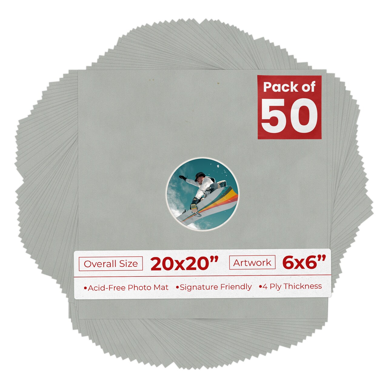 Light Grey Suede Mat Board for 20x20 Frames - Circle Opening for 6x6 Photos